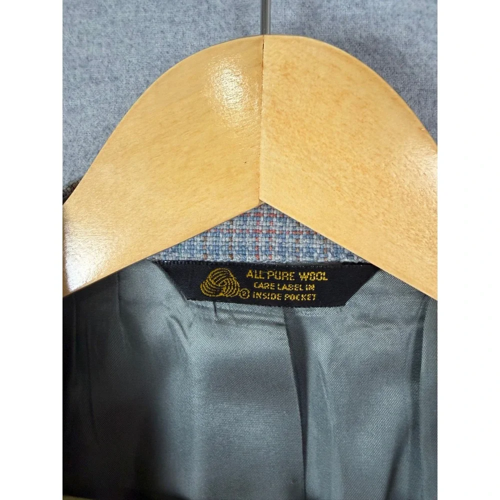 Vintage Bespoke‎ Mens Pure Wool Blazer Blue Grey Check Sport Coat Houndstooth